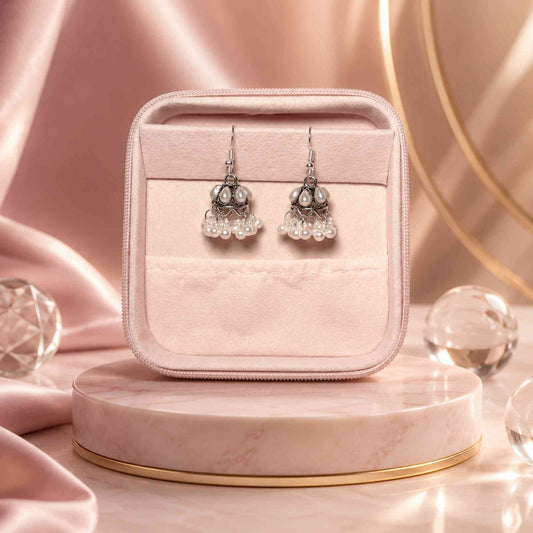 Elegant Silver Plated Pearl Jhumka Earrings