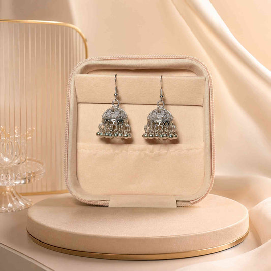 Vintage Silver Oxidized Jhumka Earrings with Metallic Ghungroo Beads